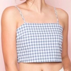 NWOT John Galt / Brandy Melville Blue & White Gingham Checker Tie Back Crop Top
